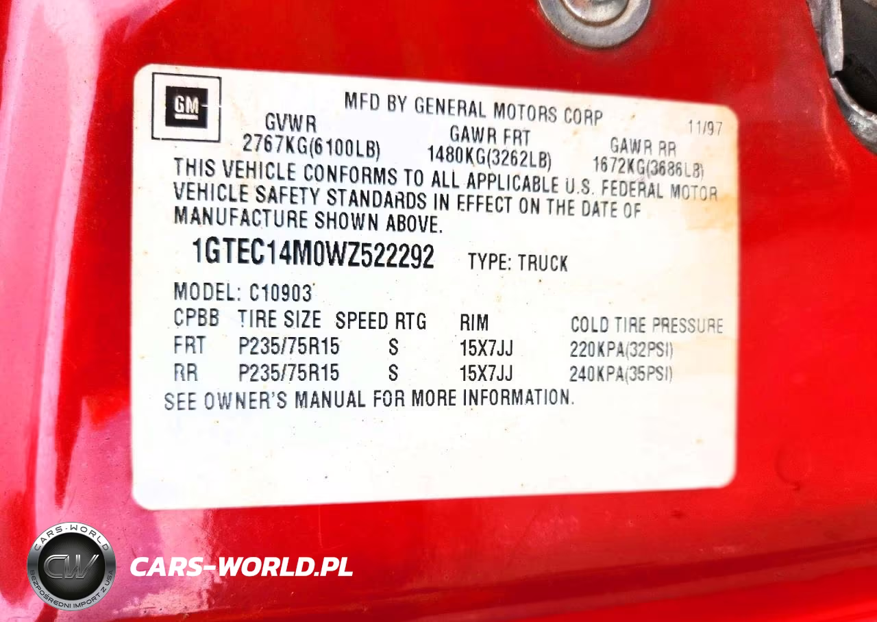 1998 GMC Sierra C1500 VIN:1GTEC14M0WZ522292 - 12