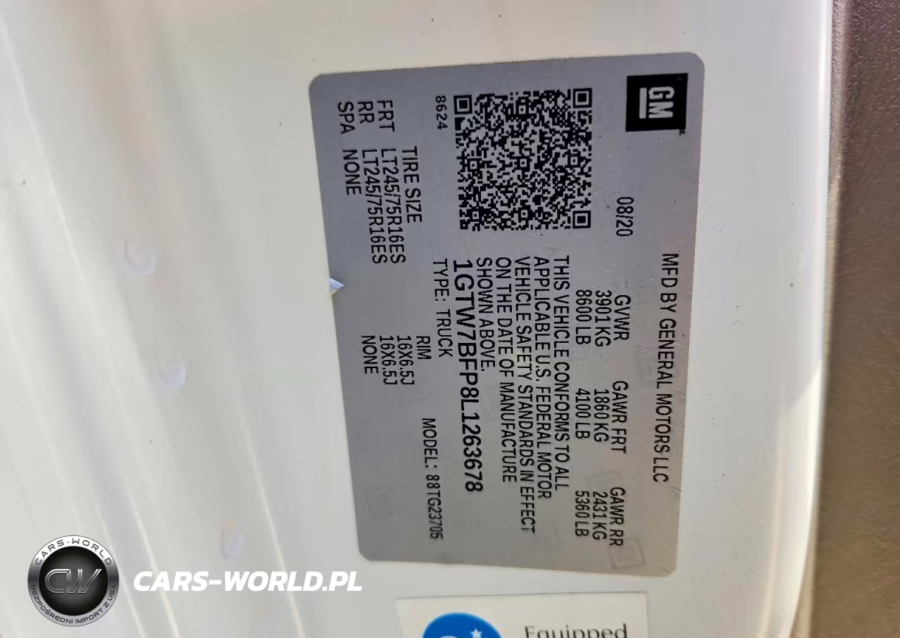 2020 GMC Savana 2500 Cargo Delivery Van VIN:1GTW7BFP8L1263678 - 12