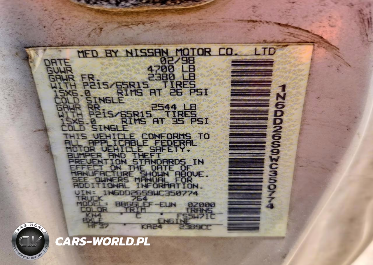 1998 Nissan Frontier Xe VIN:1N6DD26S9WC350774 - 12