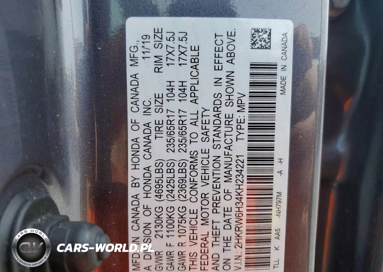2019 Honda Cr-V Lx VIN:2HKRW6H34KH234221 - 13