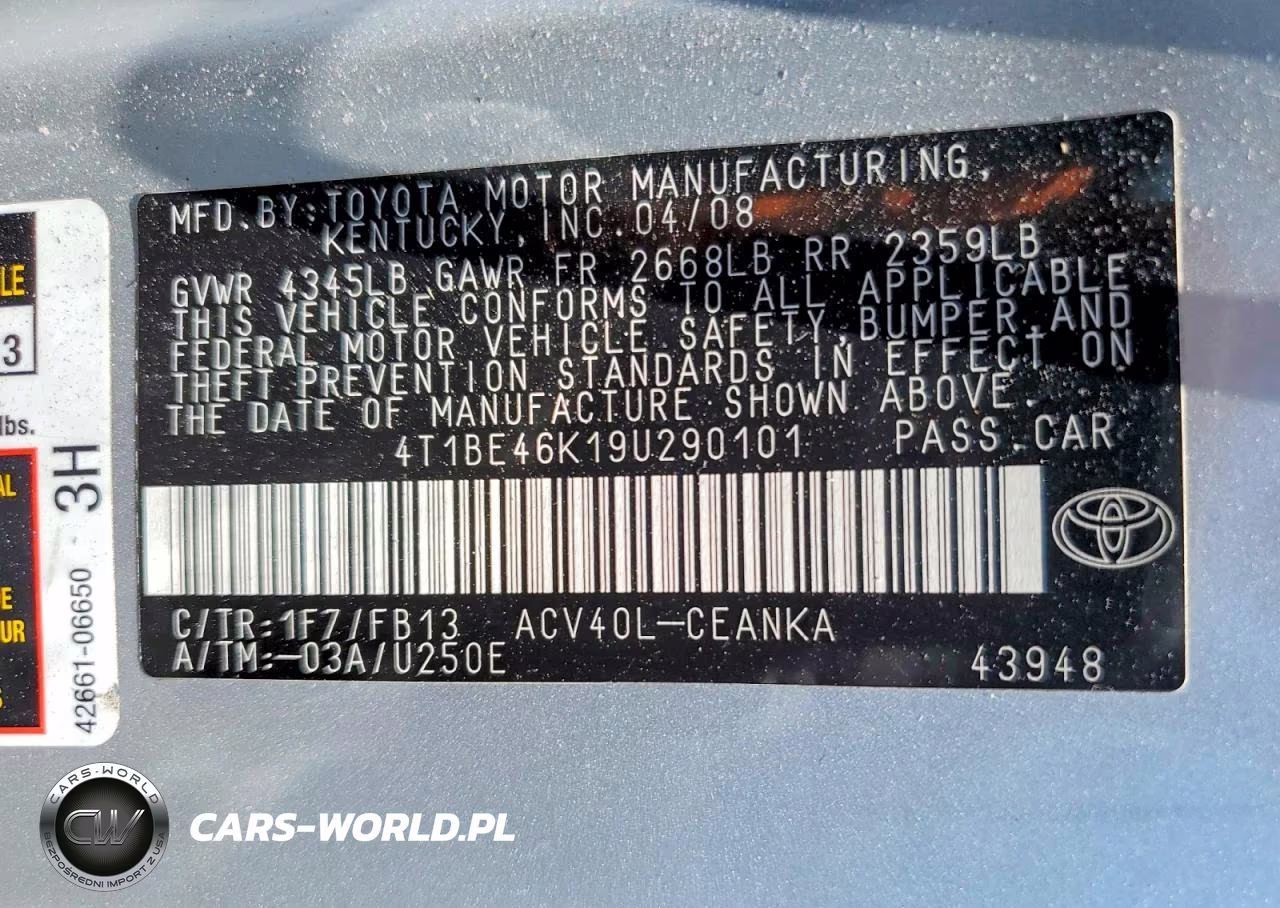 2009 Toyota Camry Le VIN:4T1BE46K19U290101 - 12