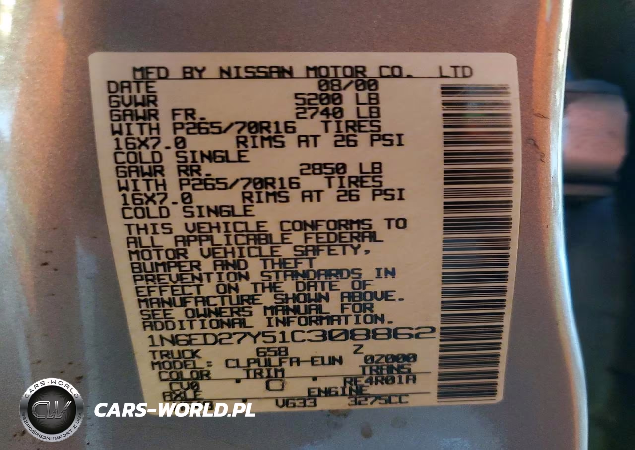 2001 Nissan Frontier Xe VIN:1N6ED27Y51C308862 - 13