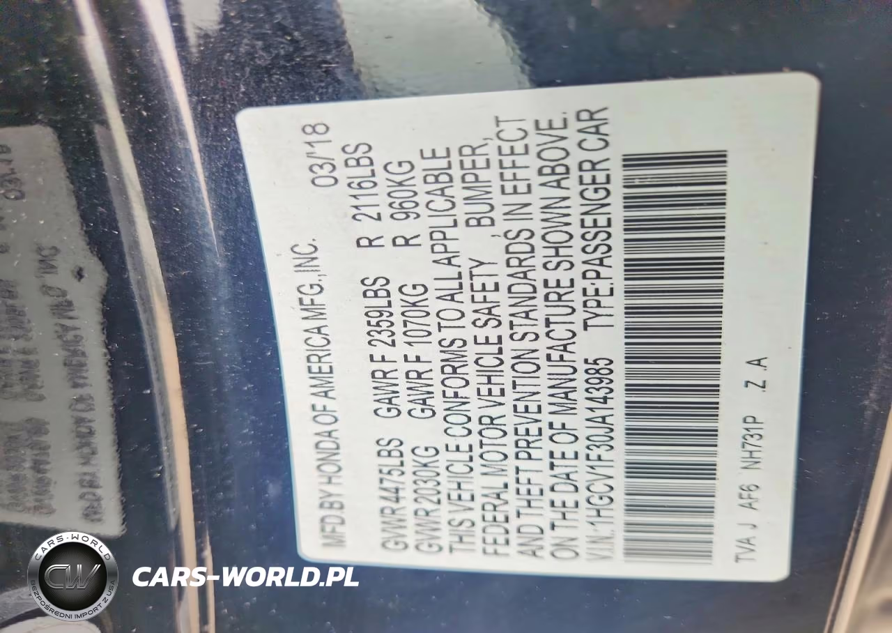 2018 Honda Accord Sport VIN:1HGCV1F30JA143985 - 12