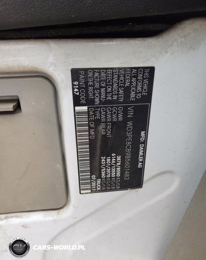2011 Mercedes-Benz Sprinter 2500 Delivery Van VIN:WD3PE8CB9B5601483 - 13