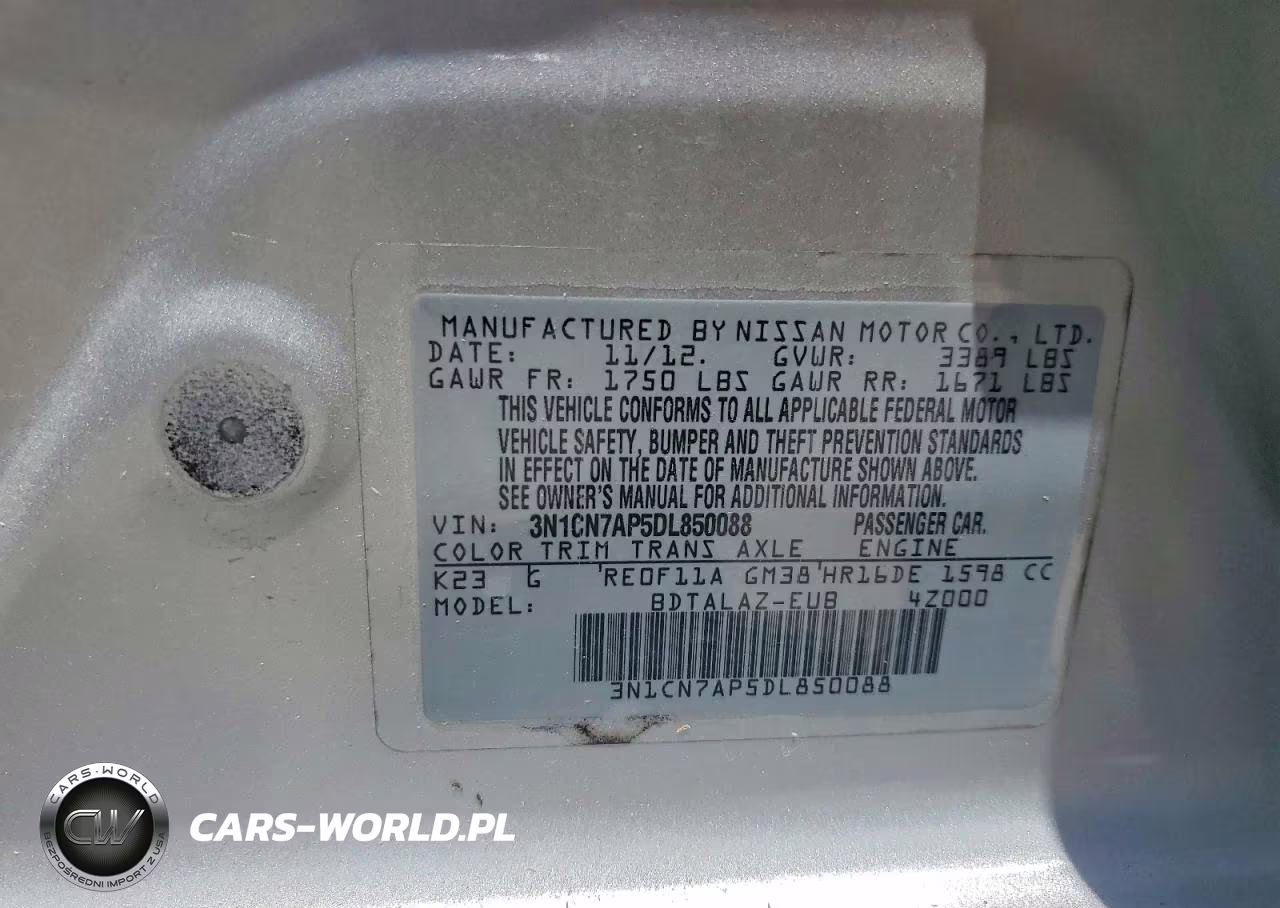 2013 Nissan Versa 1.6 S VIN:3N1CN7AP5DL850088 - 12