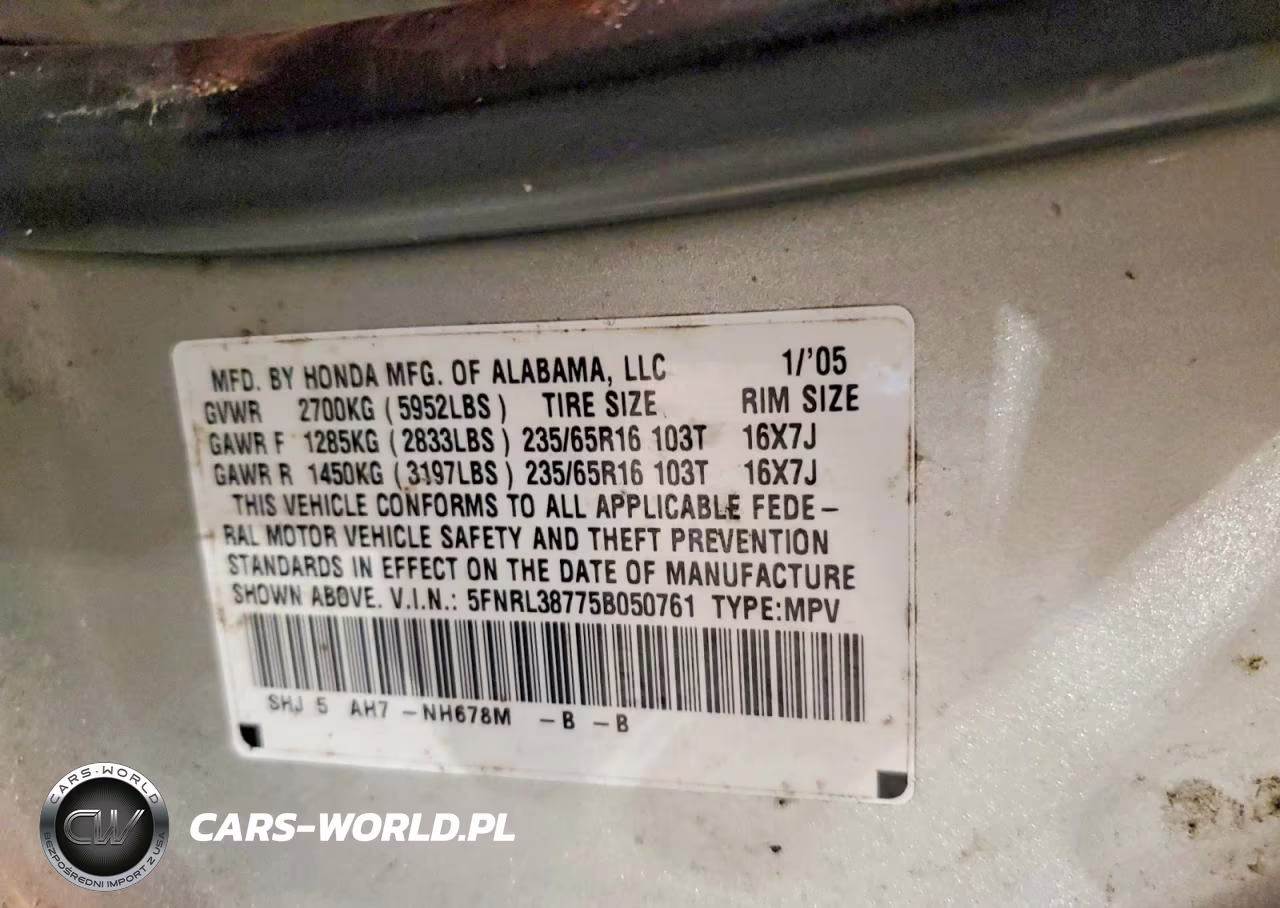 2005 Honda Odyssey Exl VIN:5FNRL38775B050761 - 13