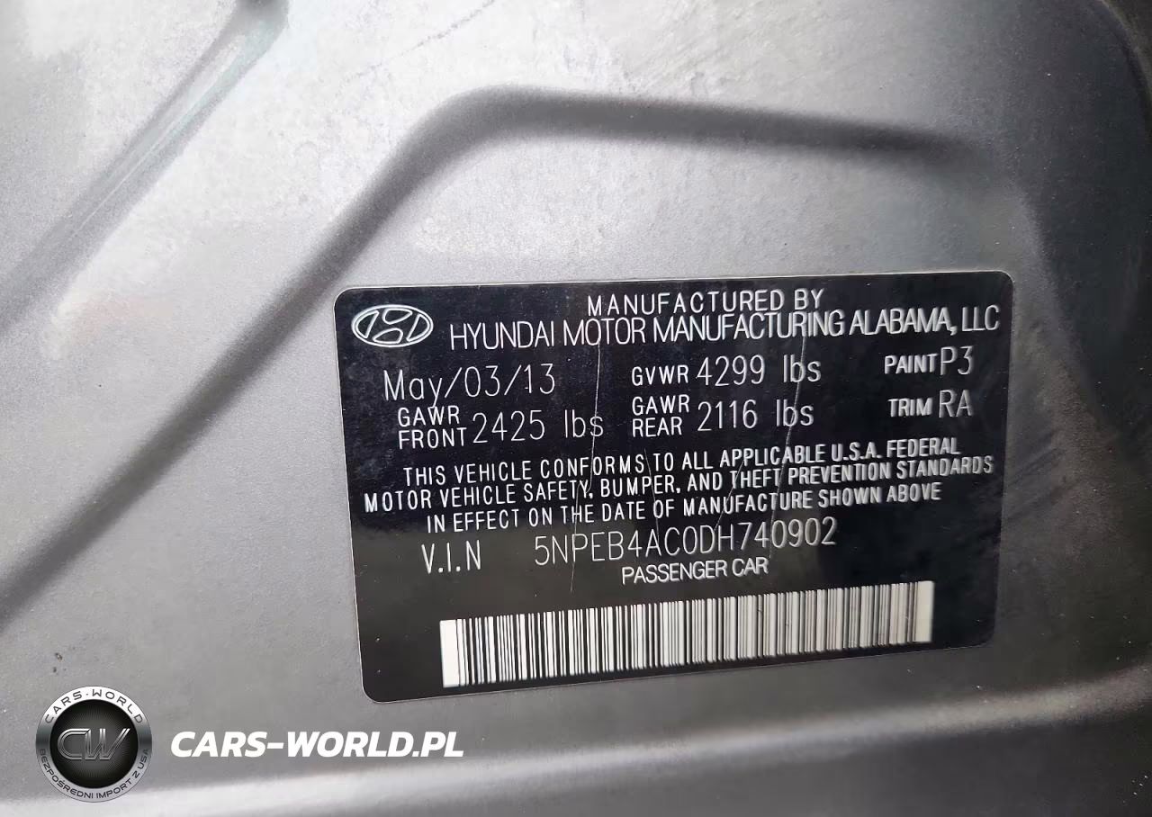 2013 Hyundai Sonata Gls VIN:5NPEB4AC0DH740902 - 12
