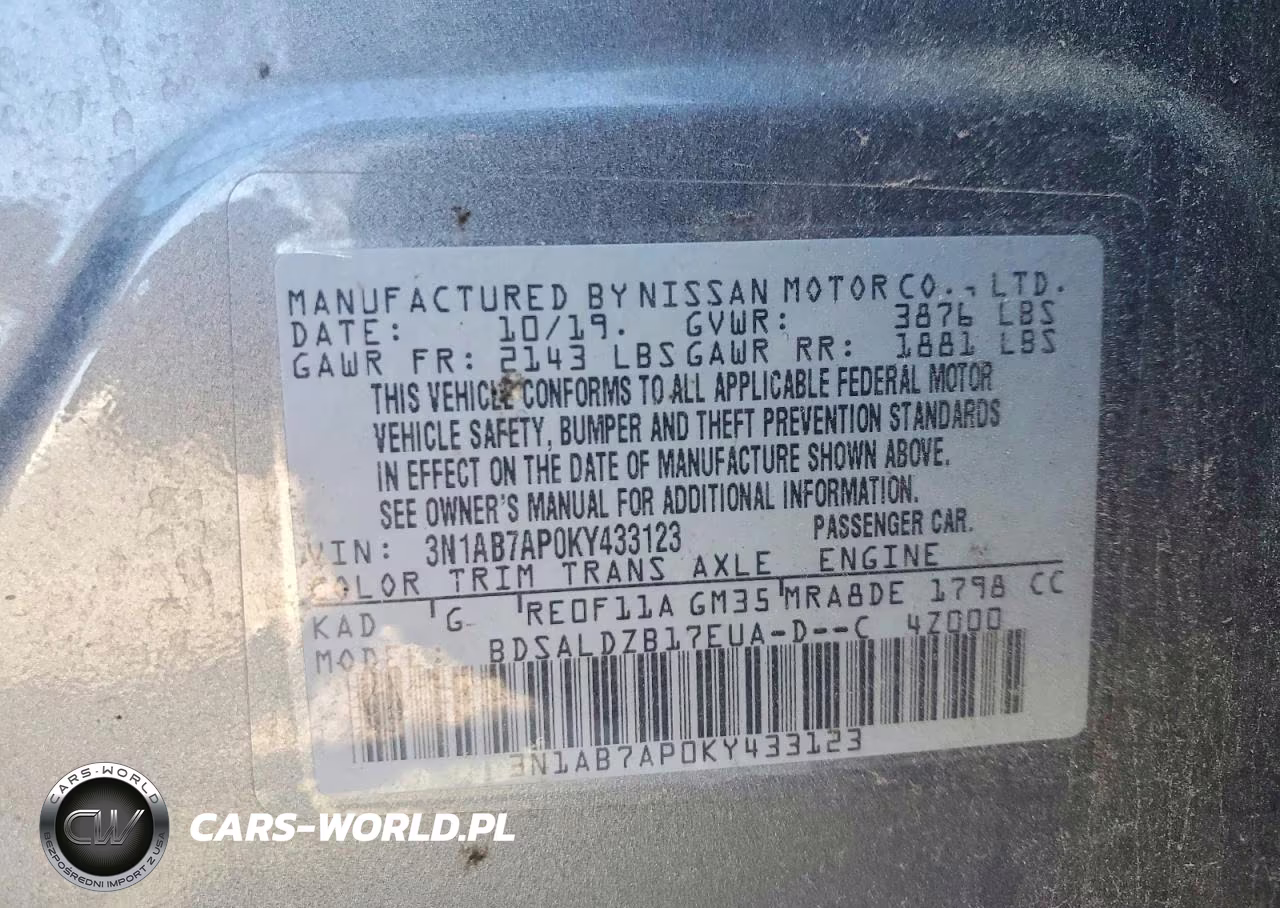 2019 Nissan Sentra Sv VIN:3N1AB7AP0KY433123 - 12