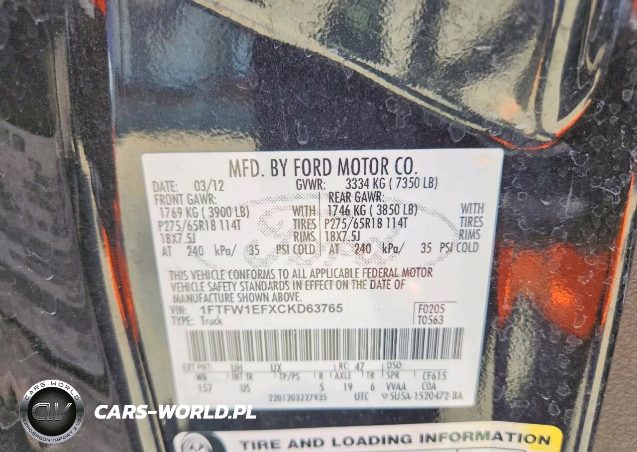 2012 Ford F150 VIN:1FTFW1EFXCKD63765 - 12