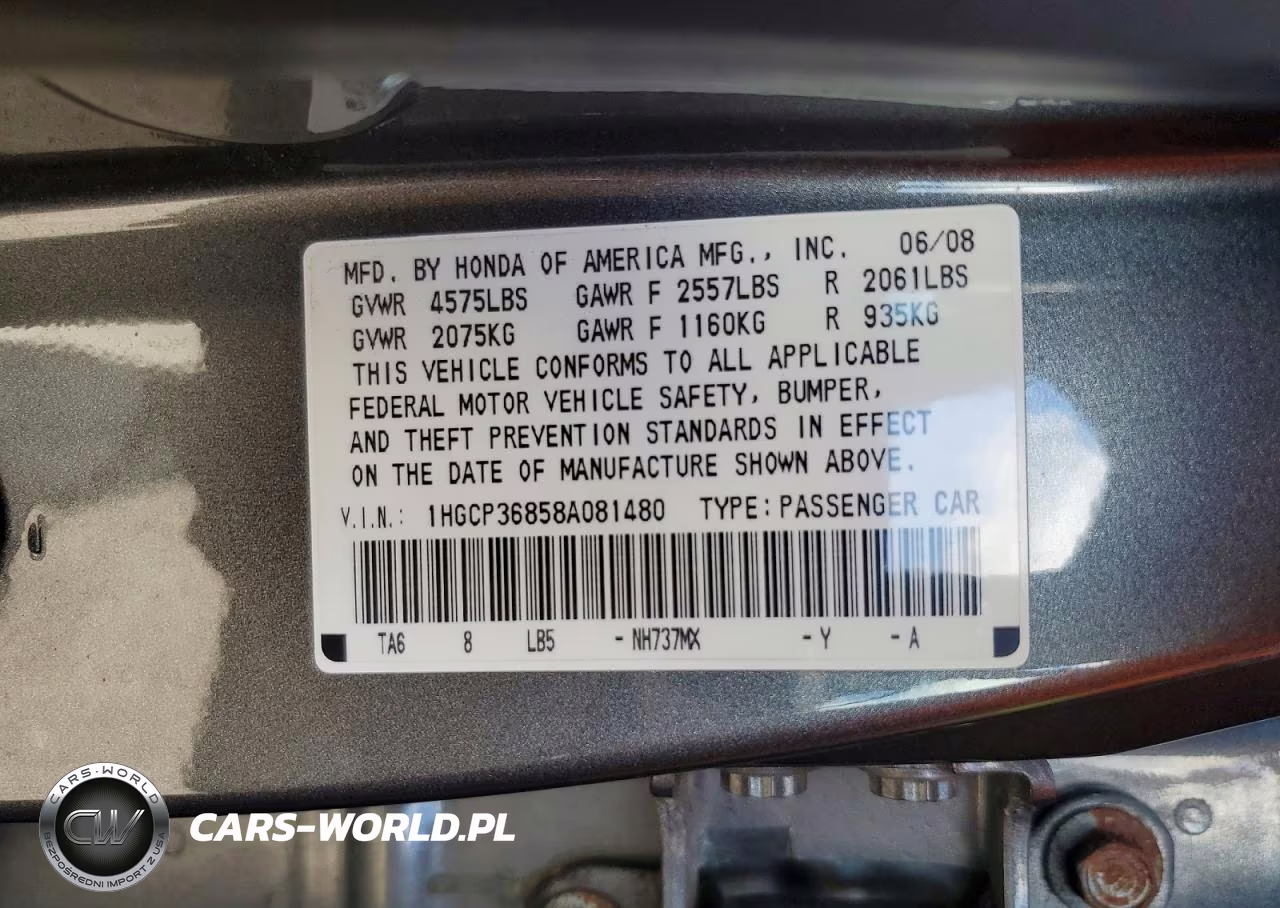 2008 Honda Accord Exl VIN:1HGCP36858A081480 - 12