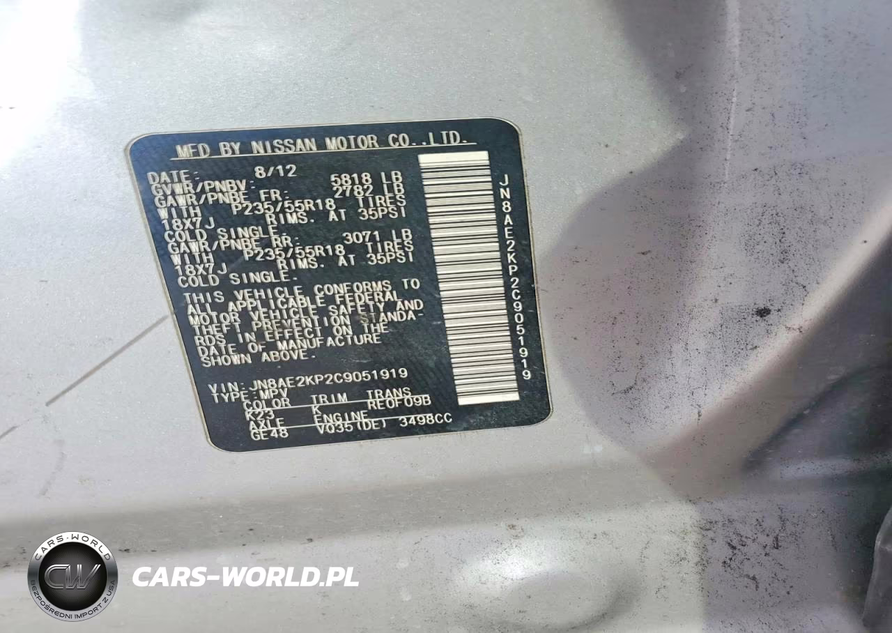 2012 Nissan Quest 3.5 S VIN:JN8AE2KP2C9051919 - 13