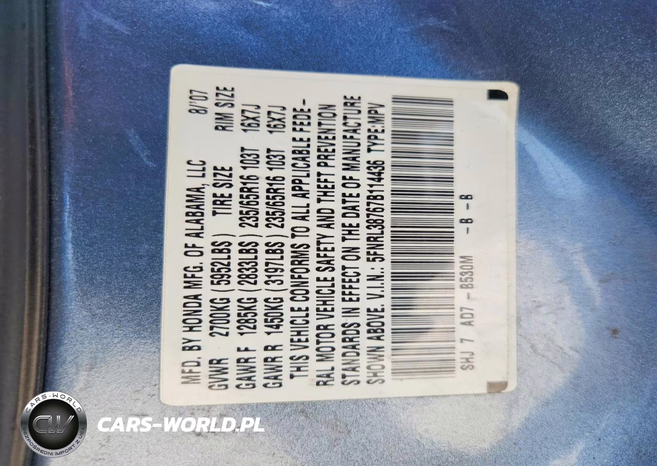 2007 Honda Odyssey Exl VIN:5FNRL38767B114436 - 13
