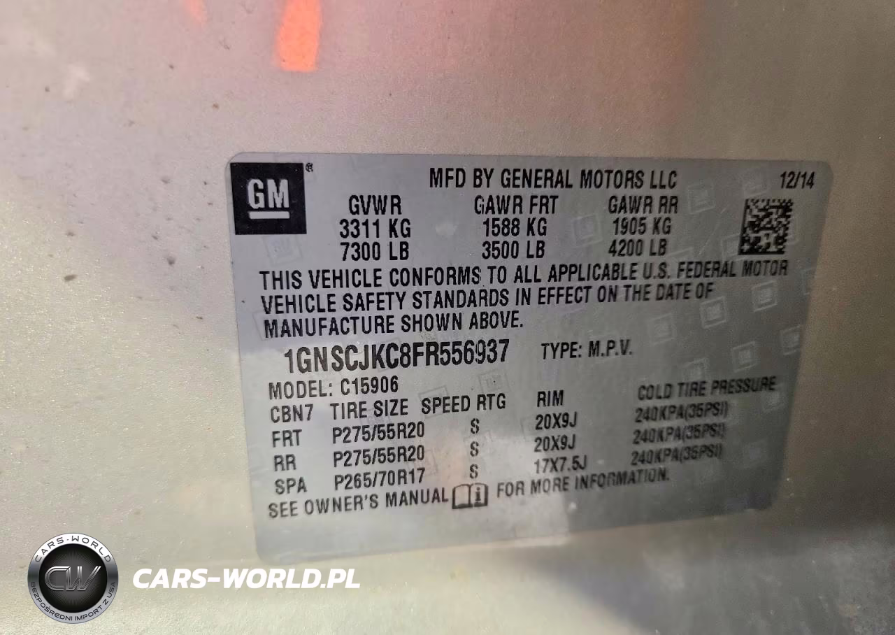 2015 Chevrolet Suburban C1500 Lt VIN:1GNSCJKC8FR556937 - 14