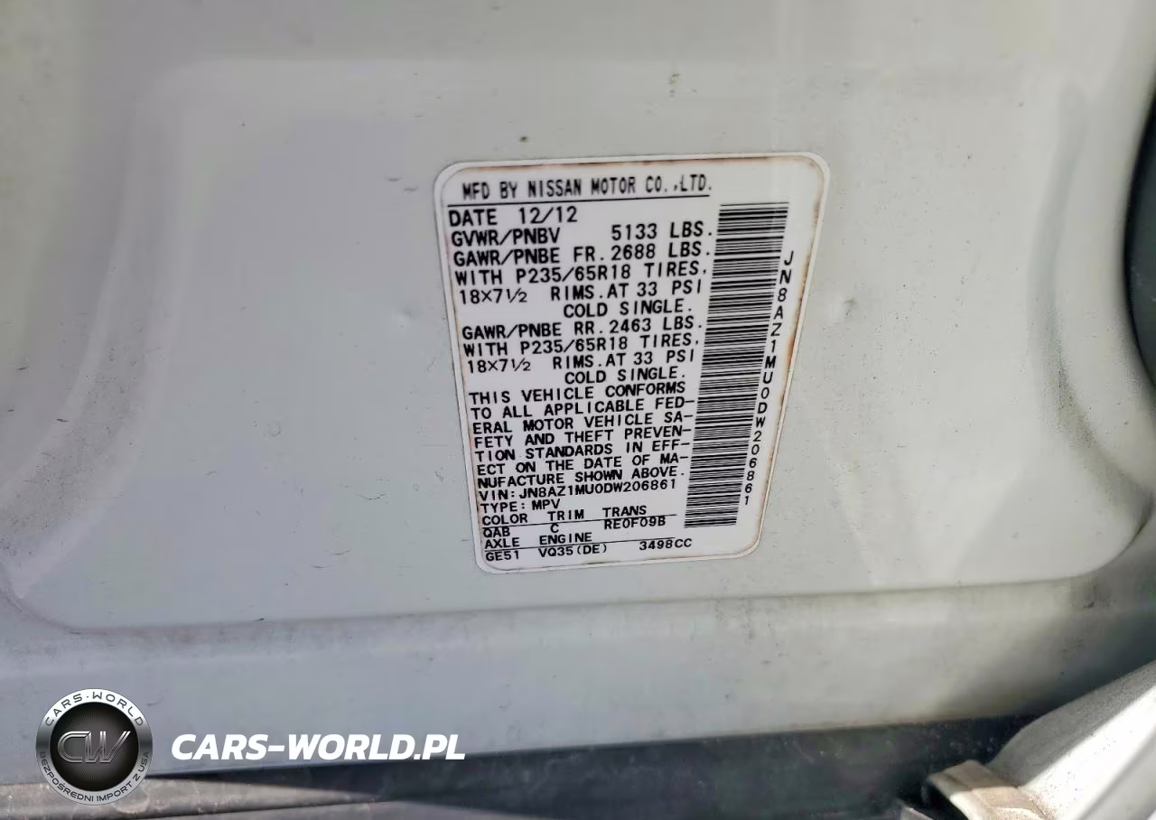 2013 Nissan Murano S VIN:JN8AZ1MU0DW206861 - 13