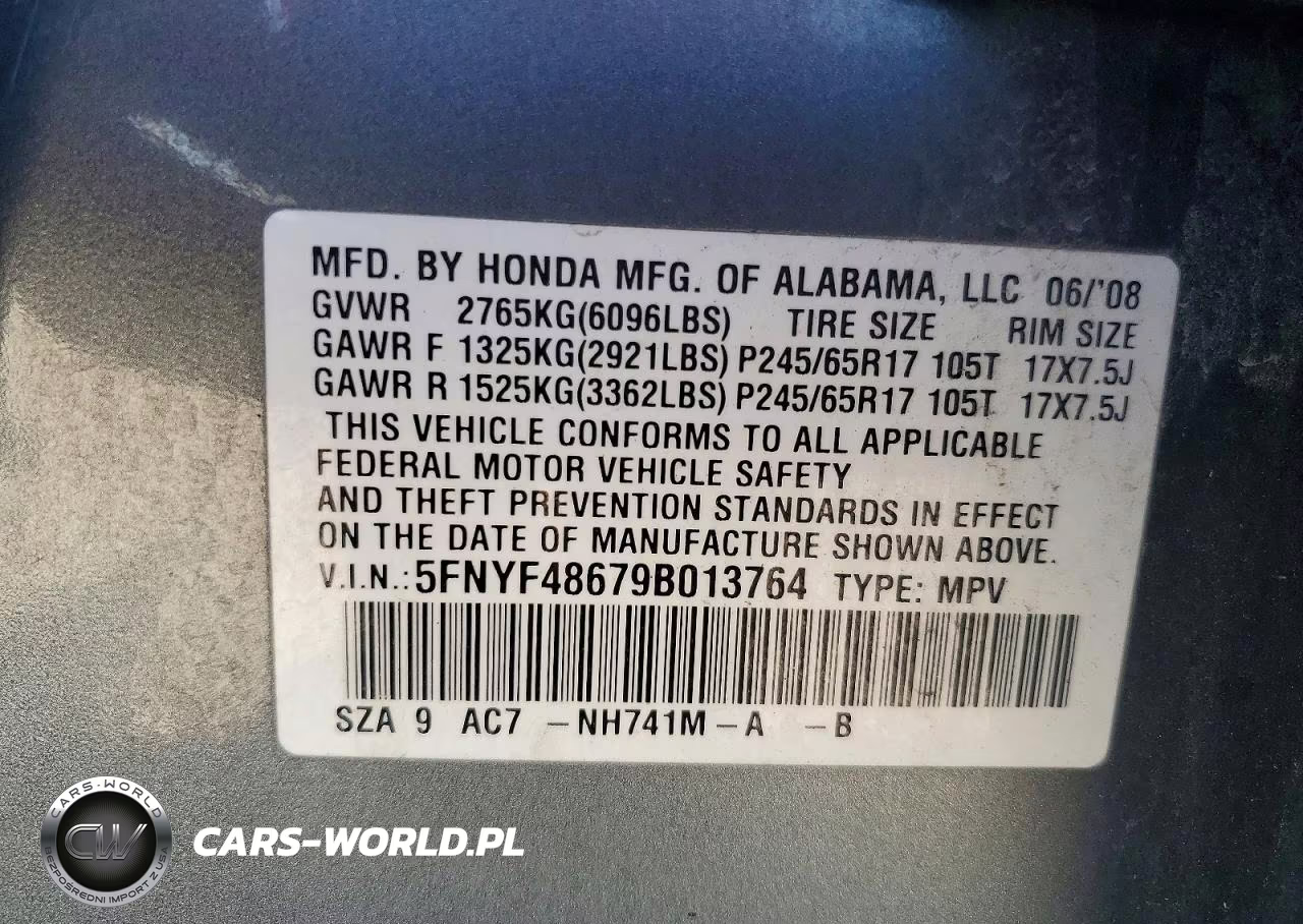 2009 Honda Pilot Exl VIN:5FNYF48679B013764 - 13