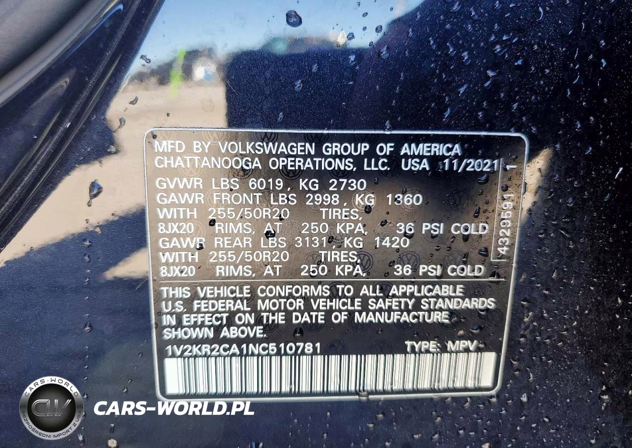 2022 Volkswagen Atlas Se VIN:1V2KR2CA1NC510781 - 14