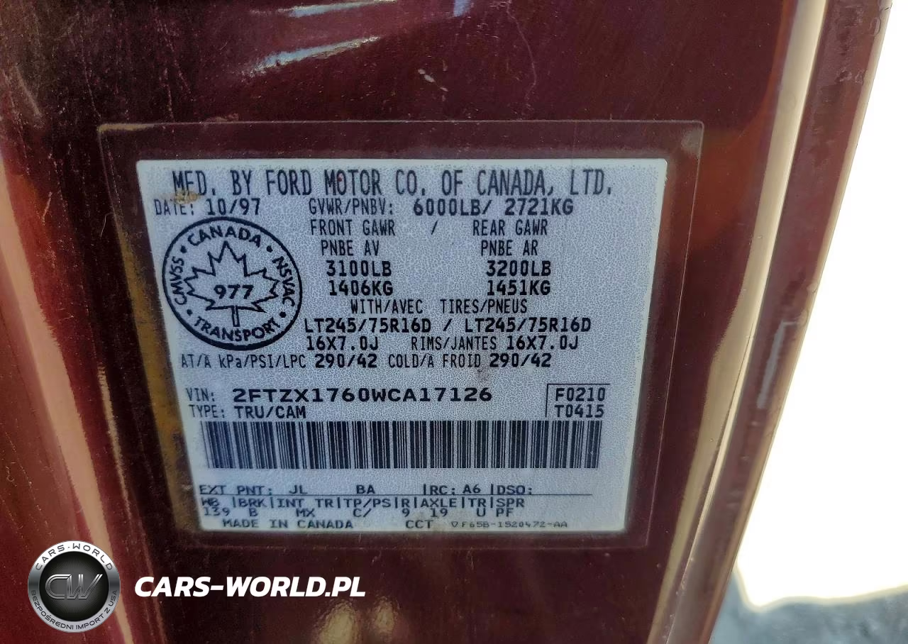 1998 Ford F150 VIN:2FTZX1760WCA17126 - 12
