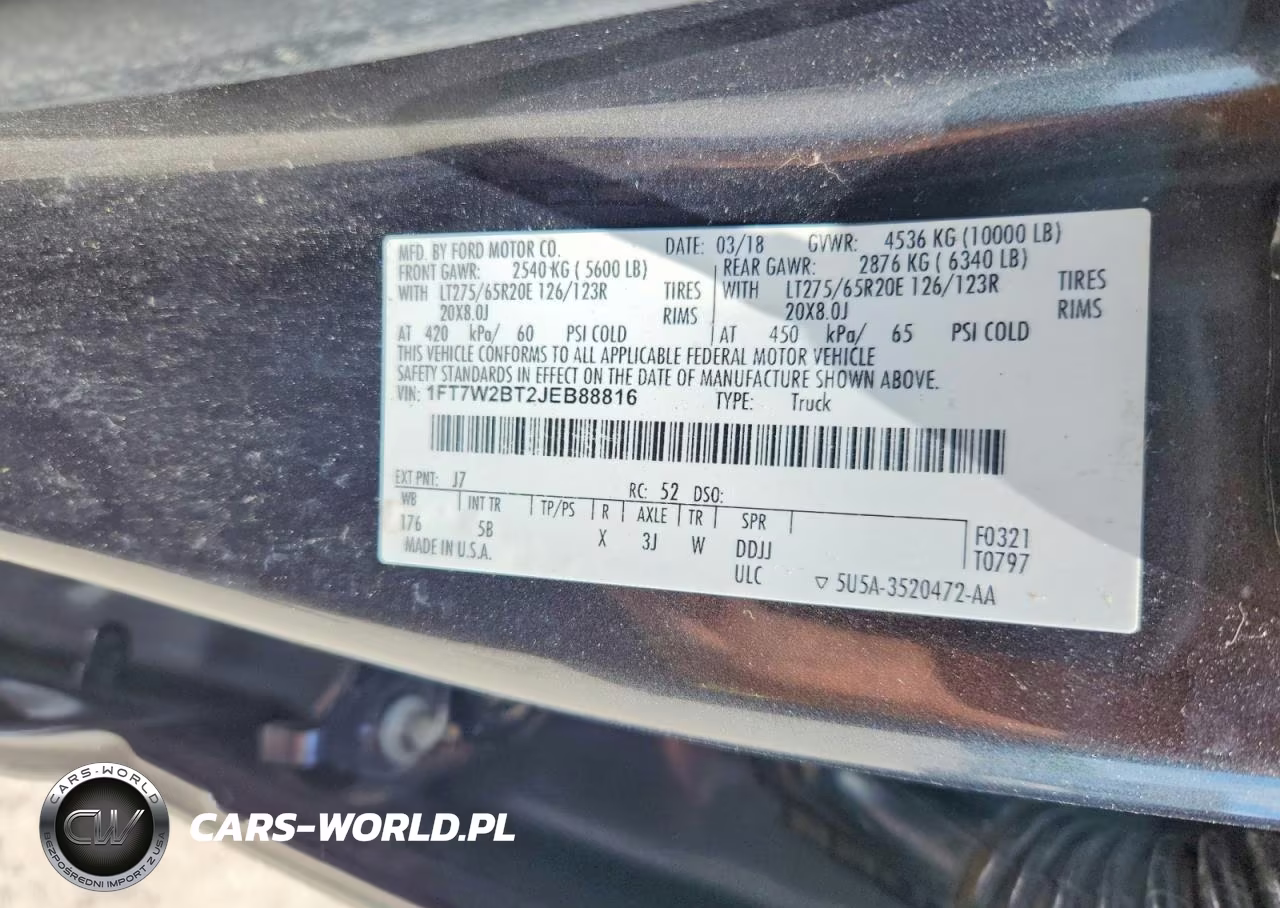 2018 Ford F250 Super Duty VIN:1FT7W2BT2JEB88816 - 12