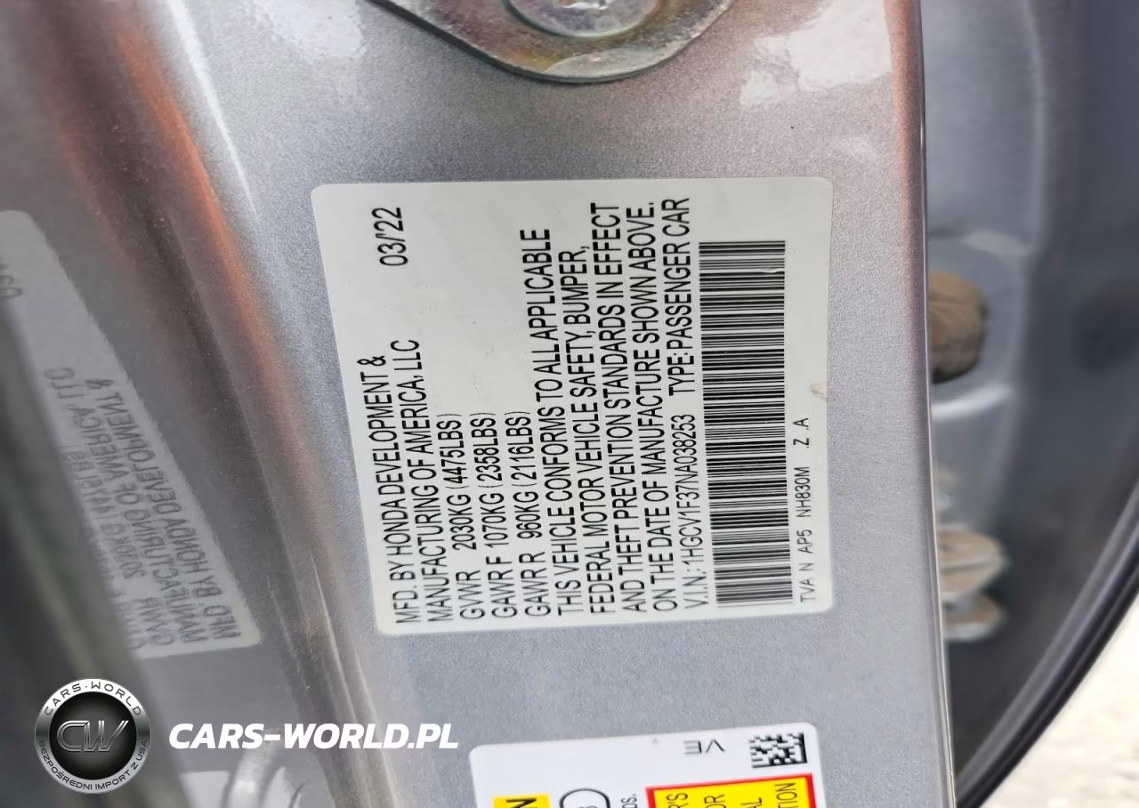 2022 Honda Accord Sport VIN:1HGCV1F37NA038253 - 13