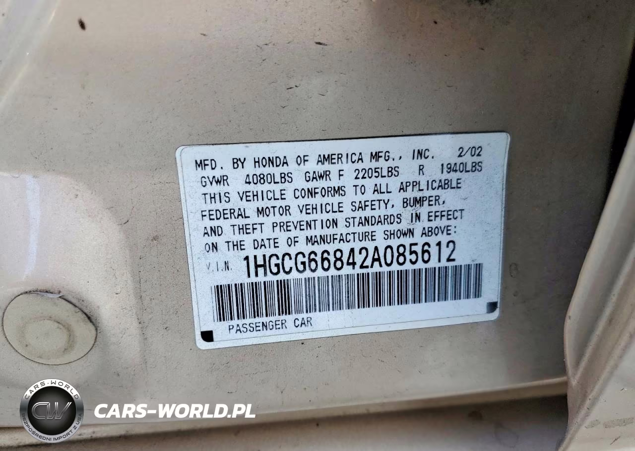 2002 Honda Accord Ex VIN:1HGCG66842A085612 - 13