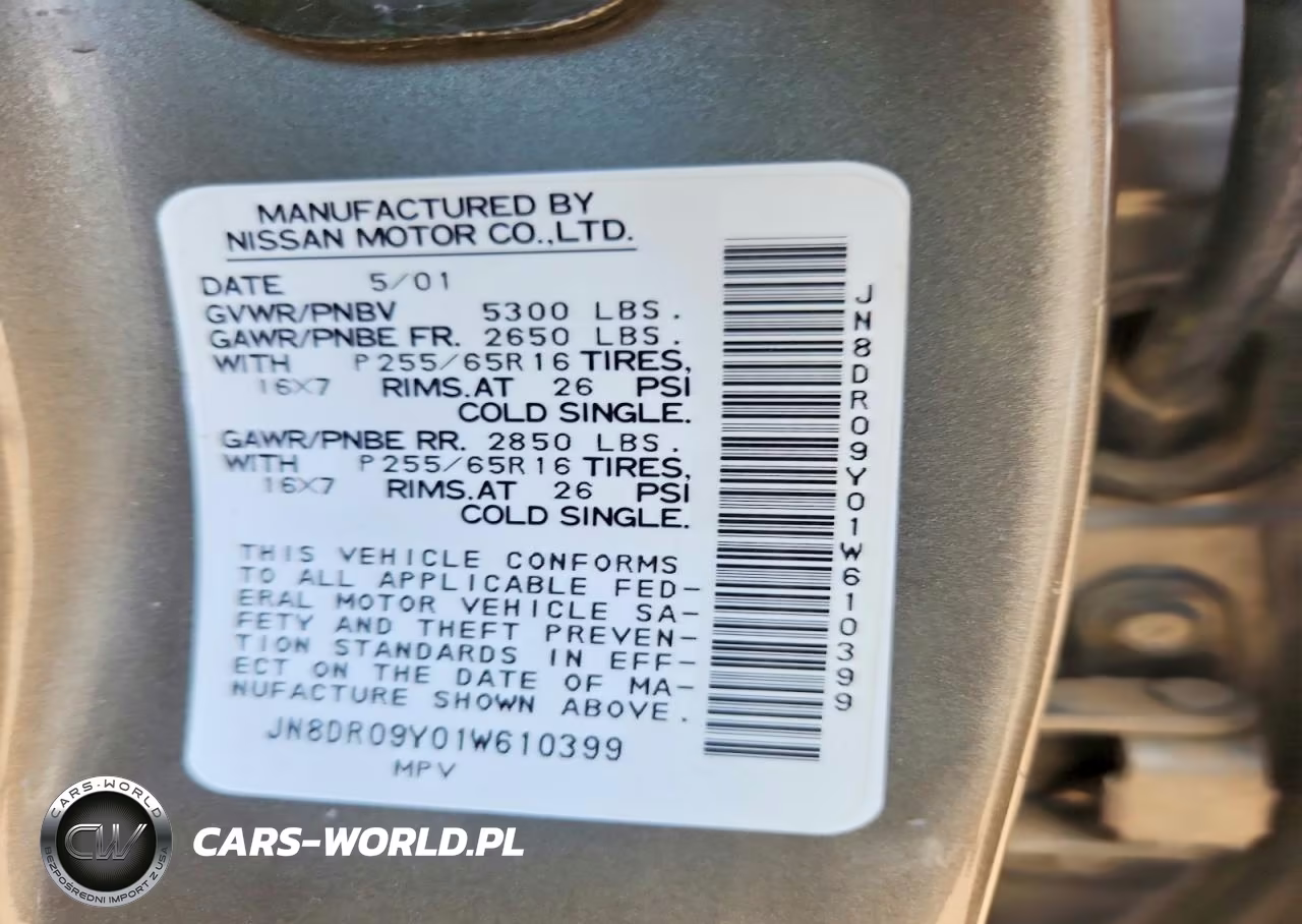 2001 Nissan Pathfinder Se VIN:JN8DR09Y01W610399 - 12