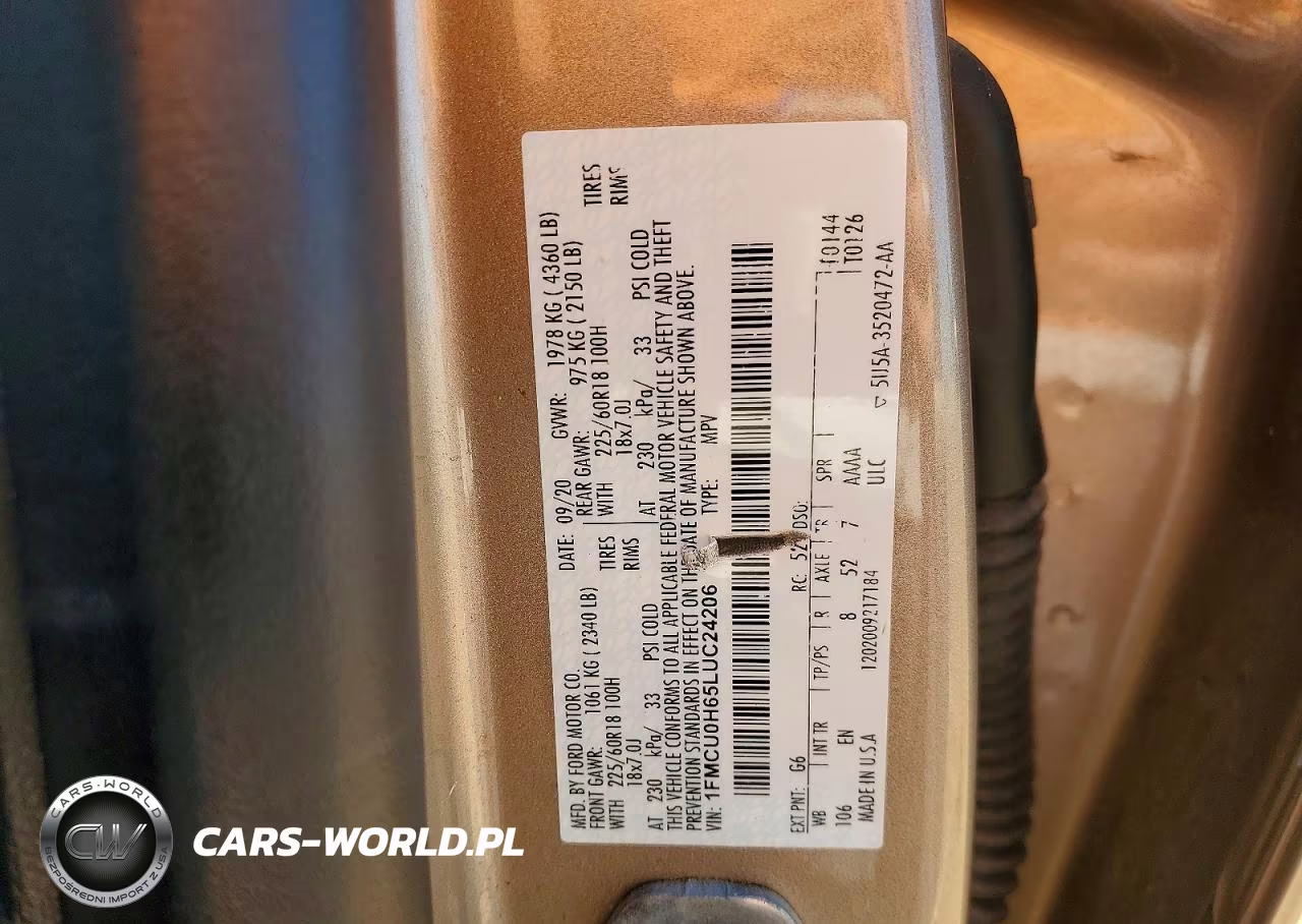 2020 Ford Escape Sel VIN:1FMCU0H65LUC24206 - 12