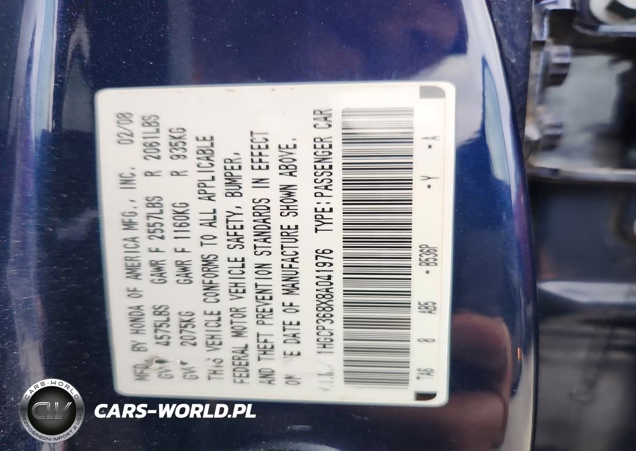 2008 Honda Accord Exl VIN:1HGCP368X8A041976 - 12