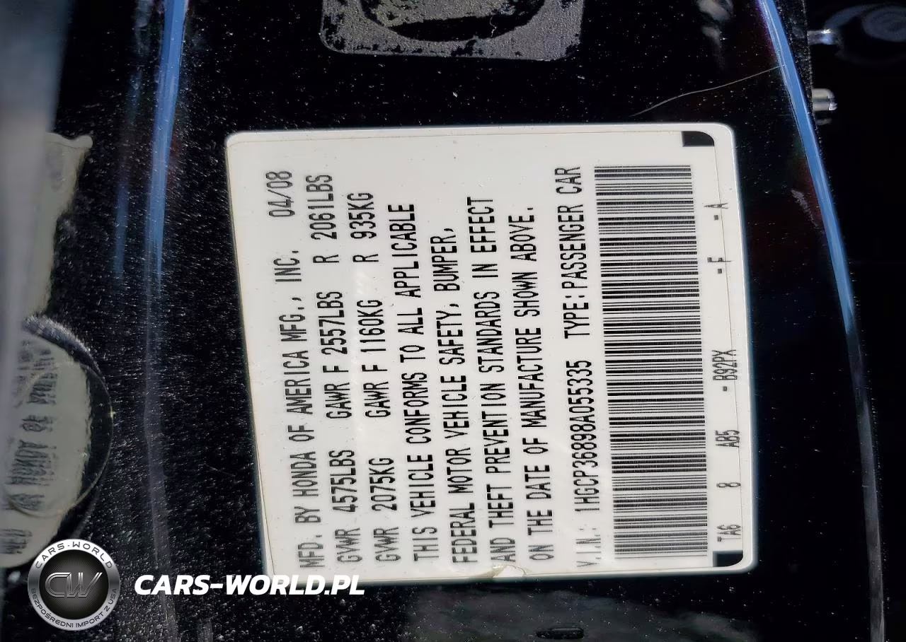 2008 Hond Accord VIN:1HGCP36898A055335 - 12