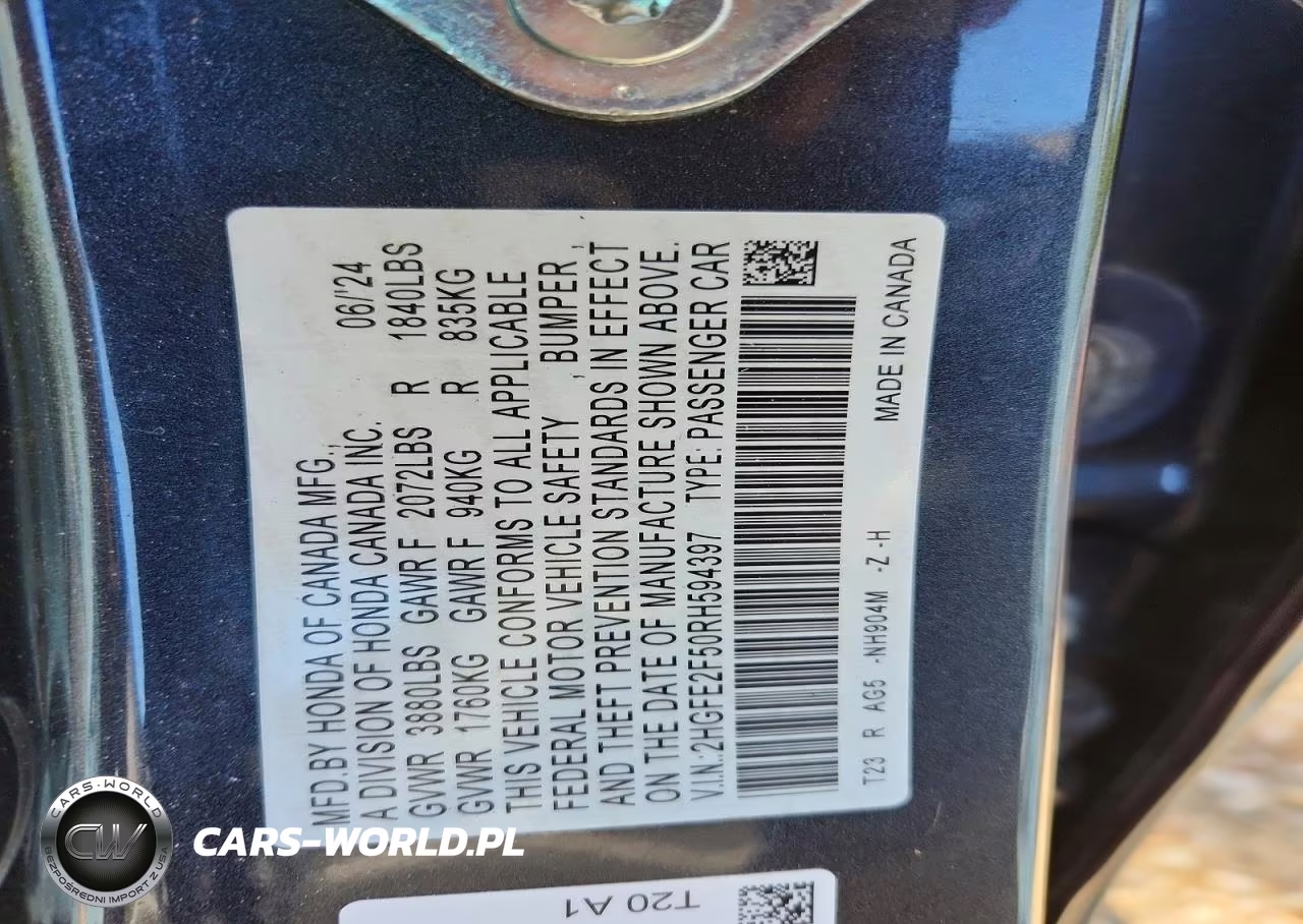 2024 Honda Civic Sport VIN:2HGFE2F50RH594397 - 12