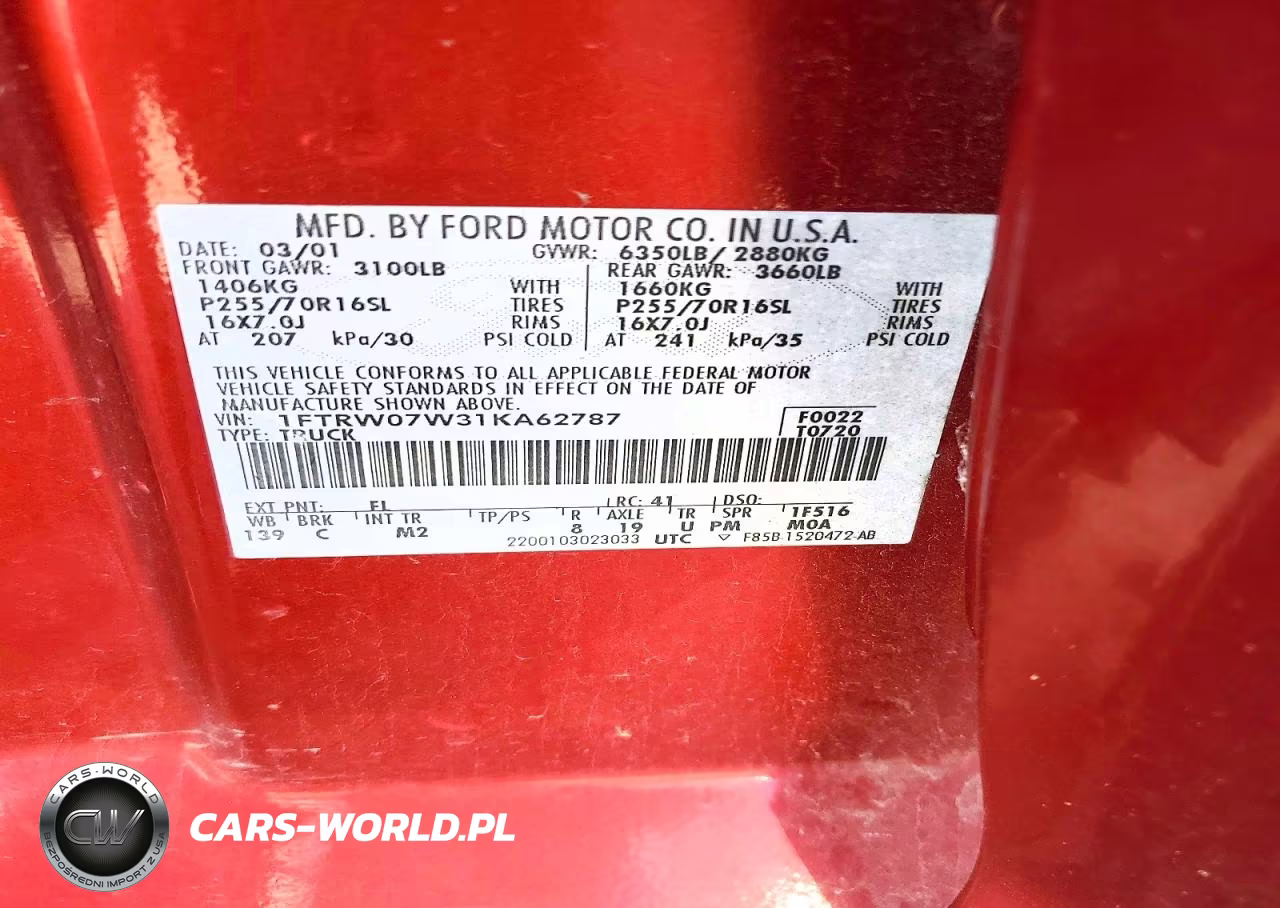 2001 Ford F150 Supercrew VIN:1FTRW07W31KA62787 - 12