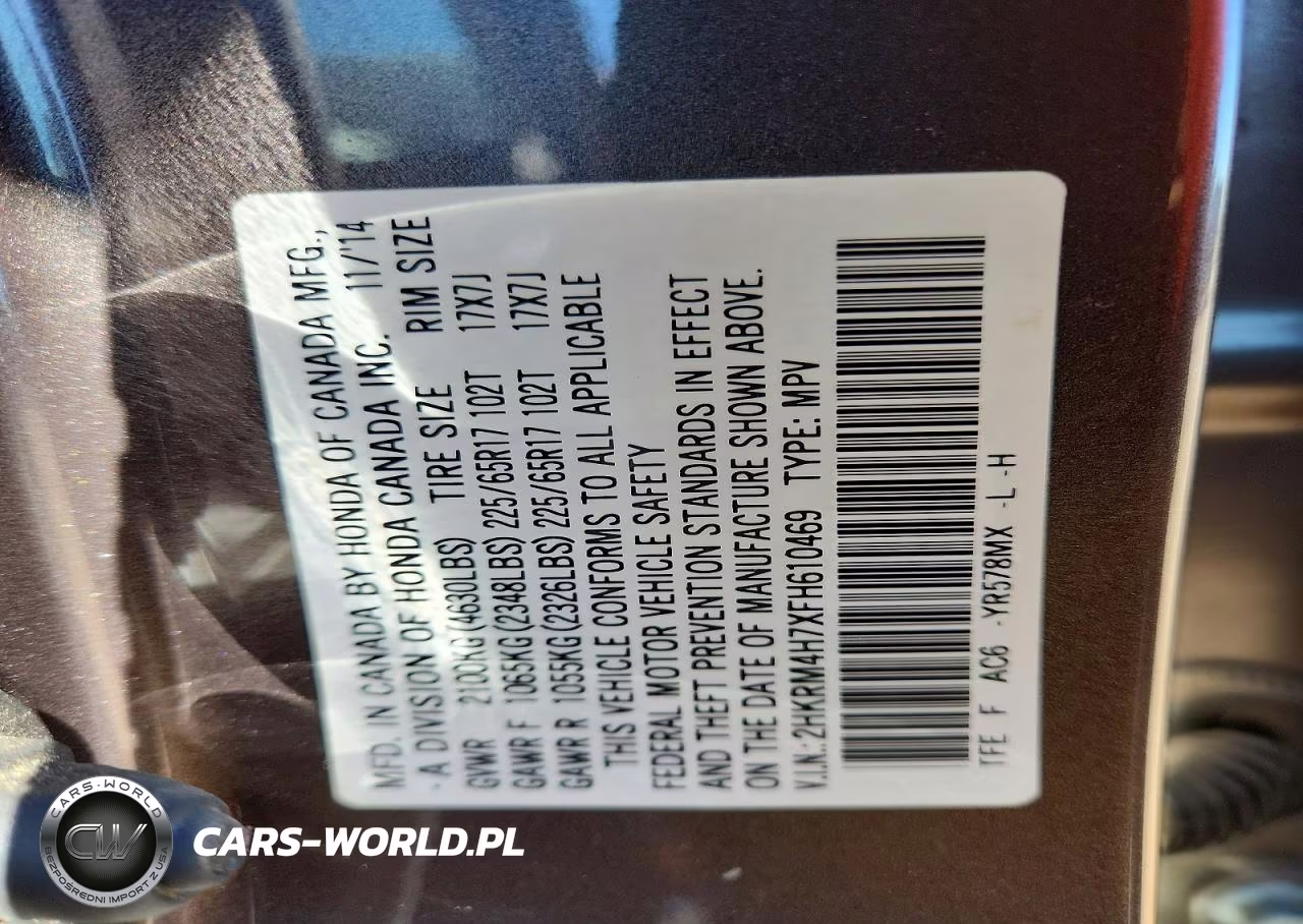 2015 Honda Cr-V Exl VIN:2HKRM4H7XFH610469 - 13