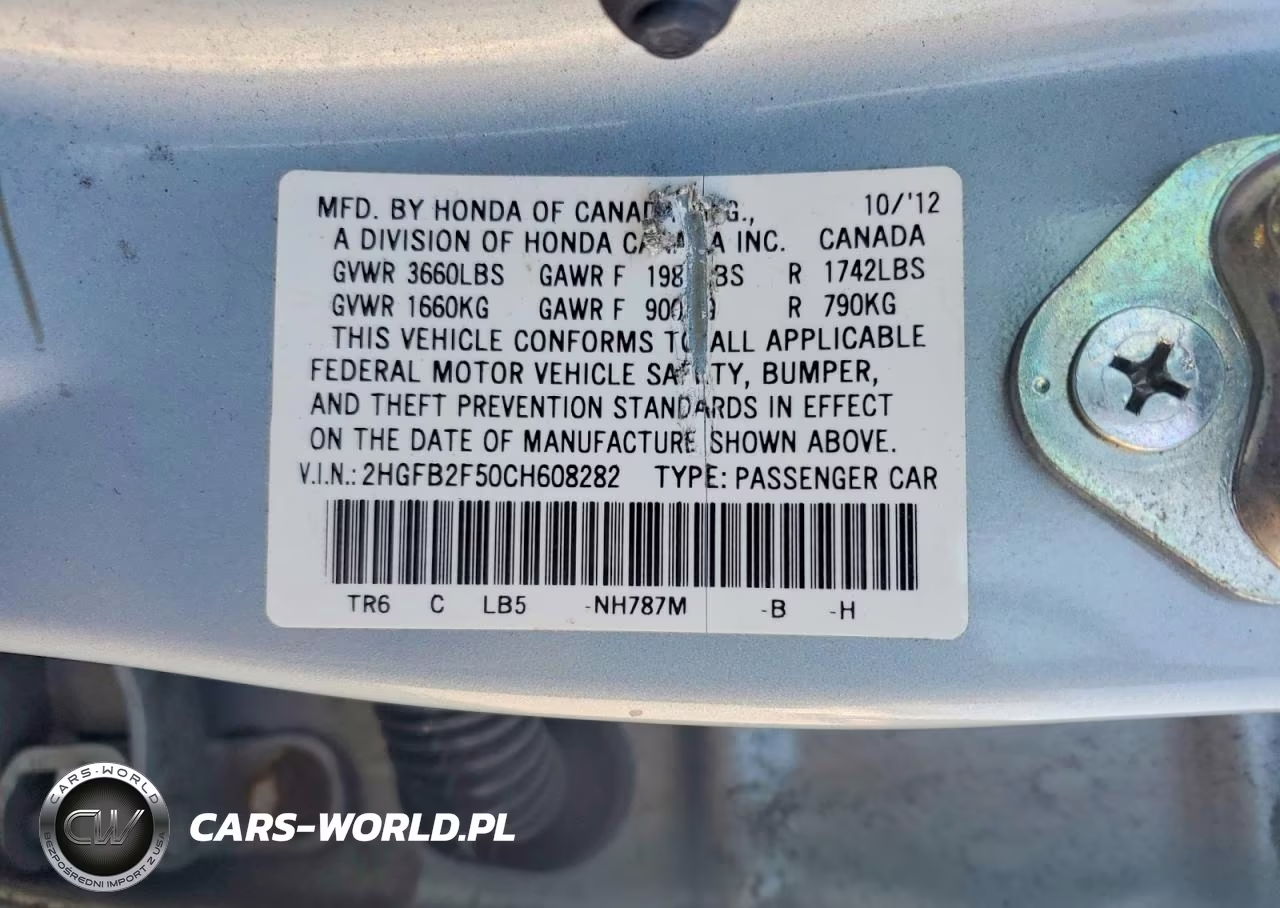 2012 Honda Civic Lx VIN:2HGFB2F50CH608282 - 13