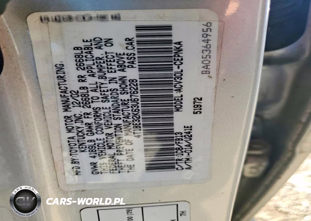 2003 Toyota Camry Le VIN:4T1BE32K63U676228 - 12