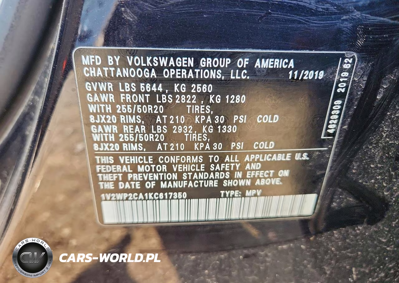 2019 Volkswagen Atlas 2.0T Se W-Technology VIN:1V2WP2CA1KC617350 - 13