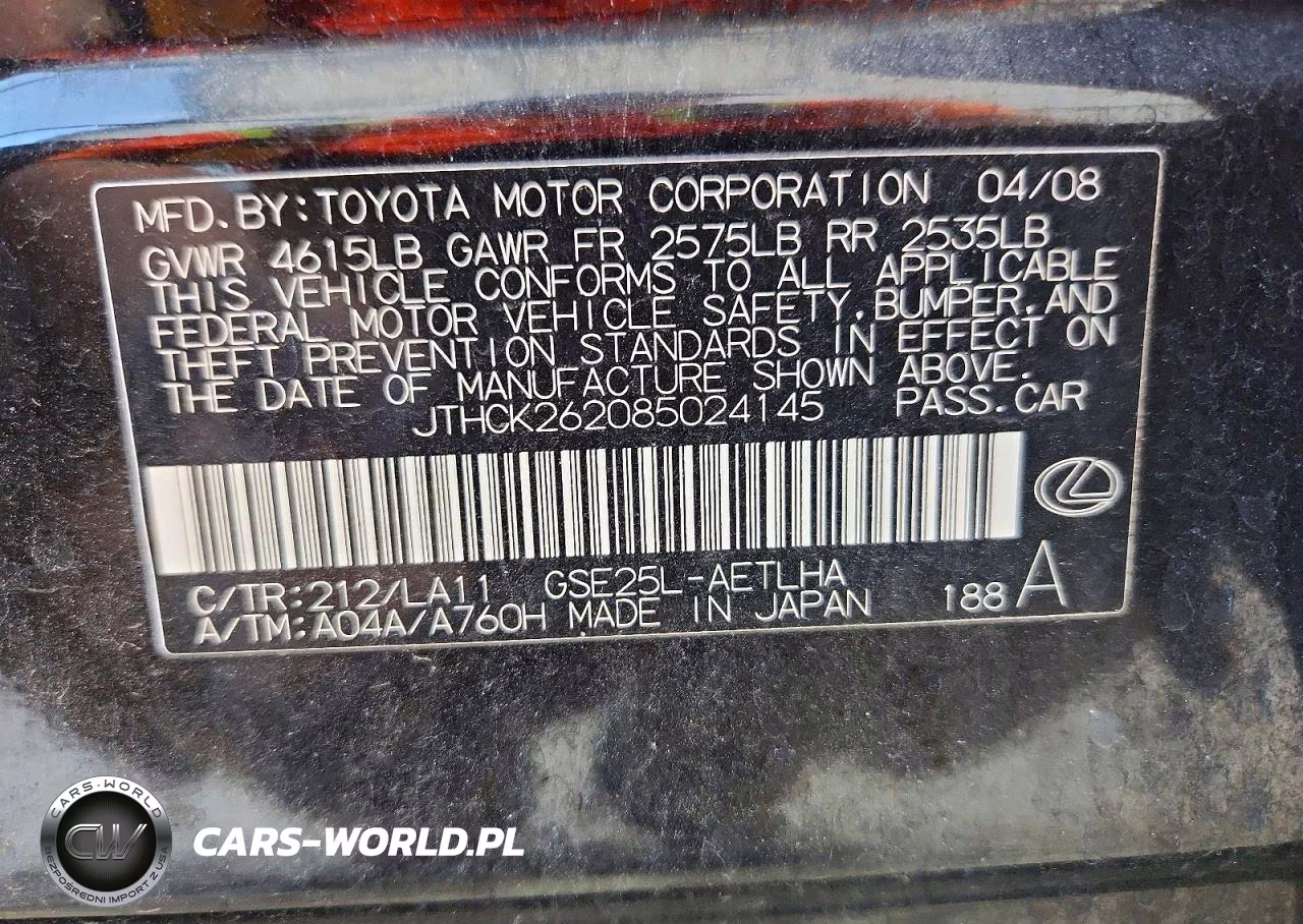 2008 Lexus Is 250 VIN:JTHCK262085024145 - 12