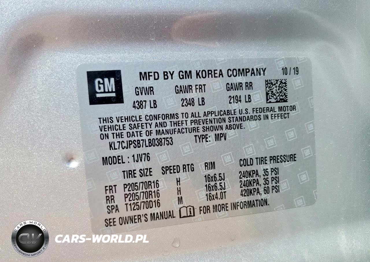 2020 Chevrolet Trax 1Lt VIN:KL7CJPSB7LB038753 - 12