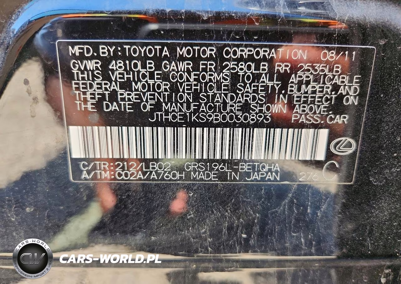 2011 Lexus Gs 350 VIN:JTHCE1KS9B0030893 - 12
