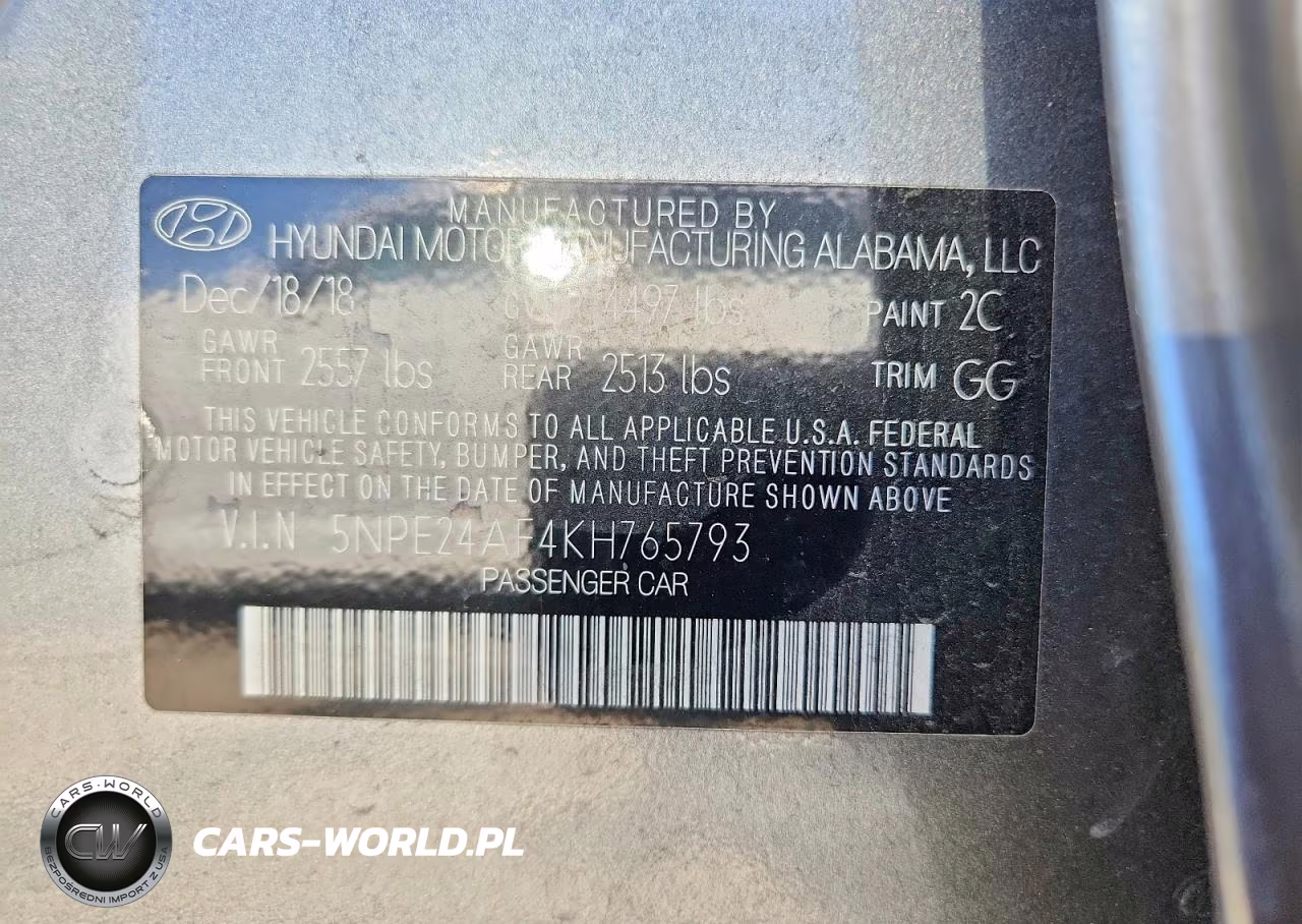 2019 Hyundai Sonata Se VIN:5NPE24AF4KH765793 - 12