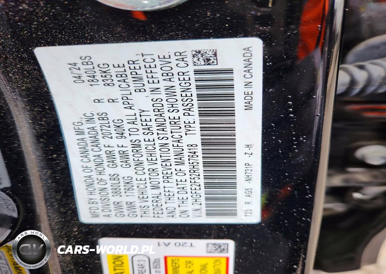 2024 Honda Civic Sport VIN:2HGFE2F52RH576418 - 13