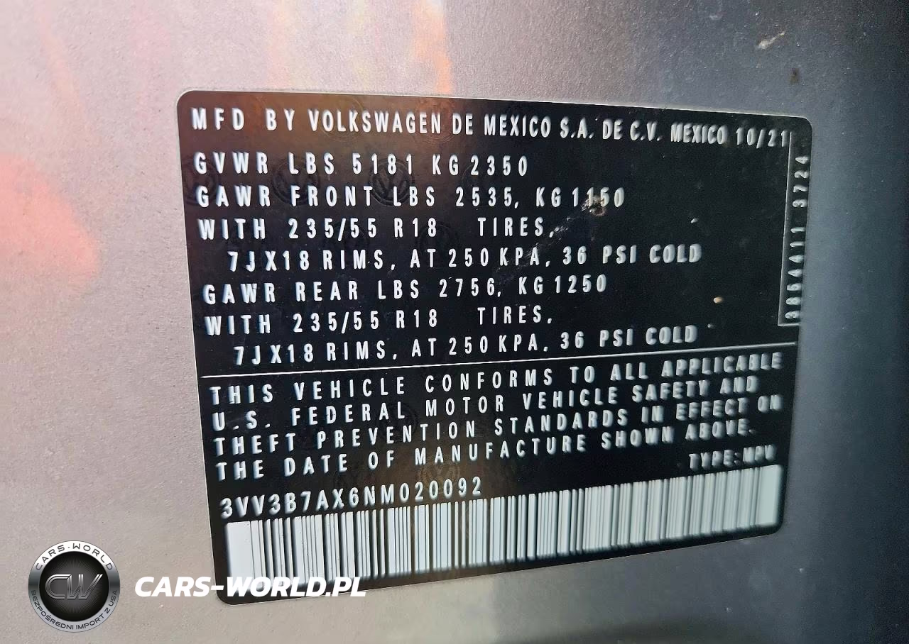 2022 Volkswagen Tiguan Se VIN:3VV3B7AX6NM020092 - 13