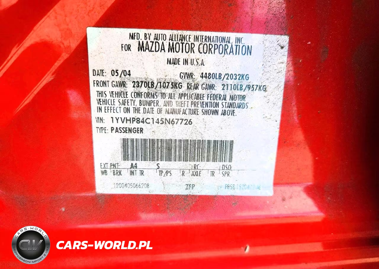 2004 Mazda 6 I VIN:1YVHP84C145N67726 - 12