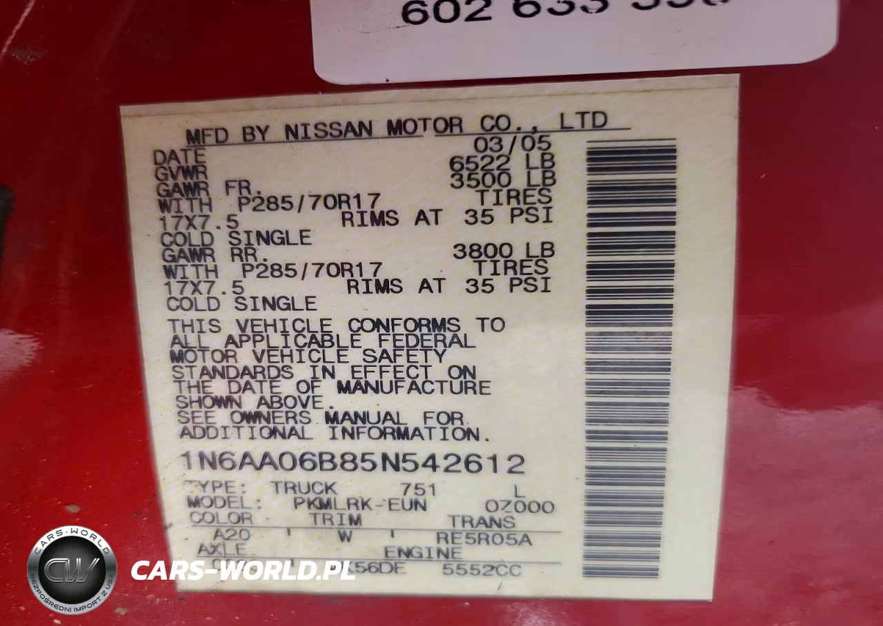 2005 Nissan Titan Xe VIN:1N6AA06B85N542612 - 12