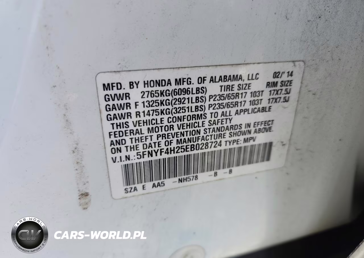 2014 Honda Pilot Lx VIN:5FNYF4H25EB028724 - 13