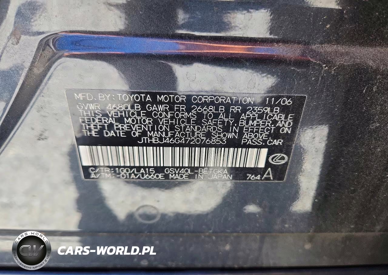 2007 Lexus Es 350 VIN:JTHBJ46G472076853 - 12
