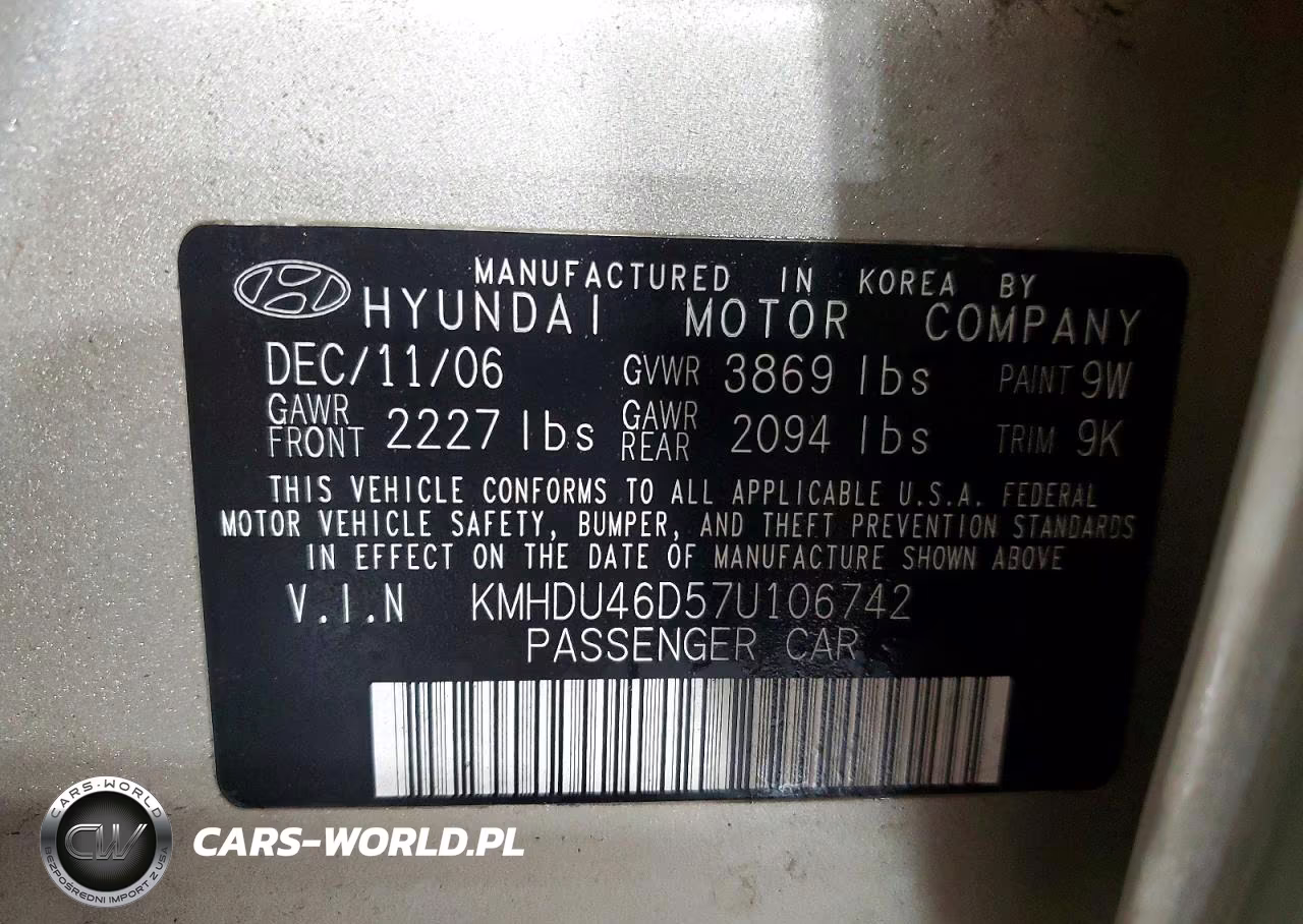 2007 Hyundai Elantra Gls VIN:KMHDU46D57U106742 - 12