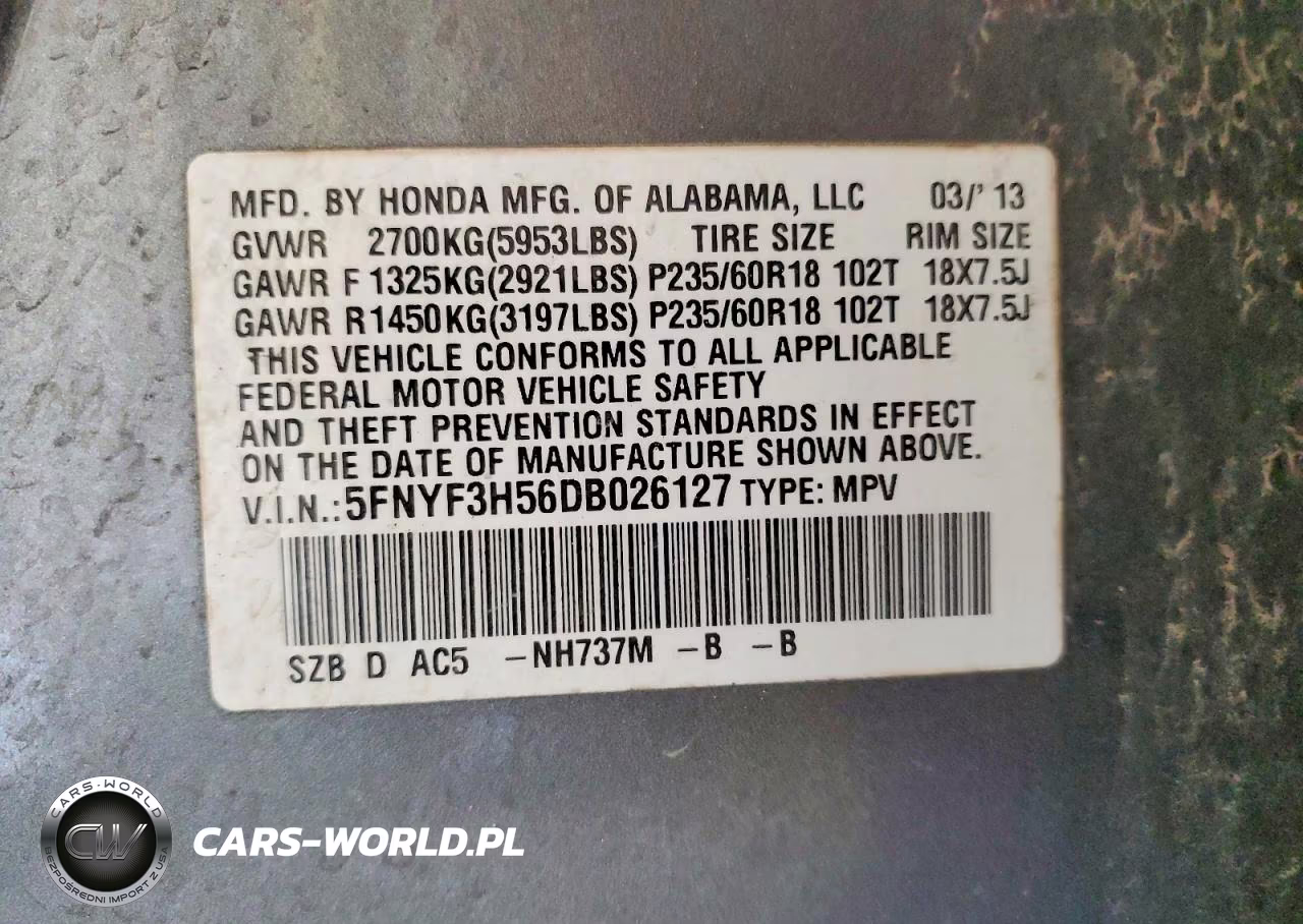 2013 Honda Pilot Exl VIN:5FNYF3H56DB026127 - 14