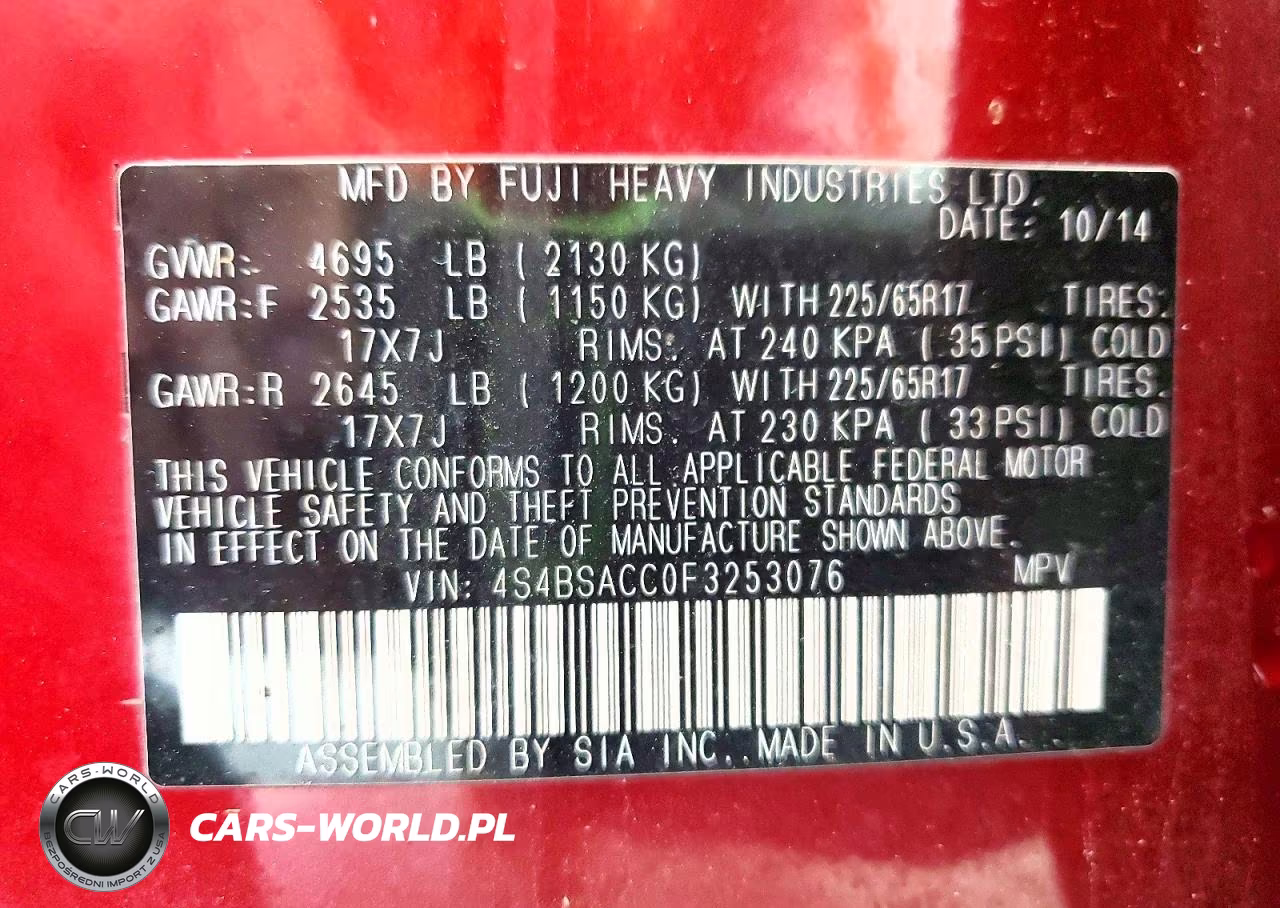 2015 Subaru Outback 2.5I Premium VIN:4S4BSACC0F3253076 - 13