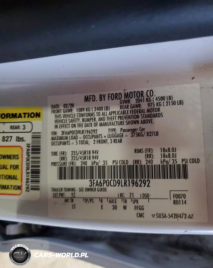 2020 Ford Fusion Sel VIN:3FA6P0CD9LR196292 - 12
