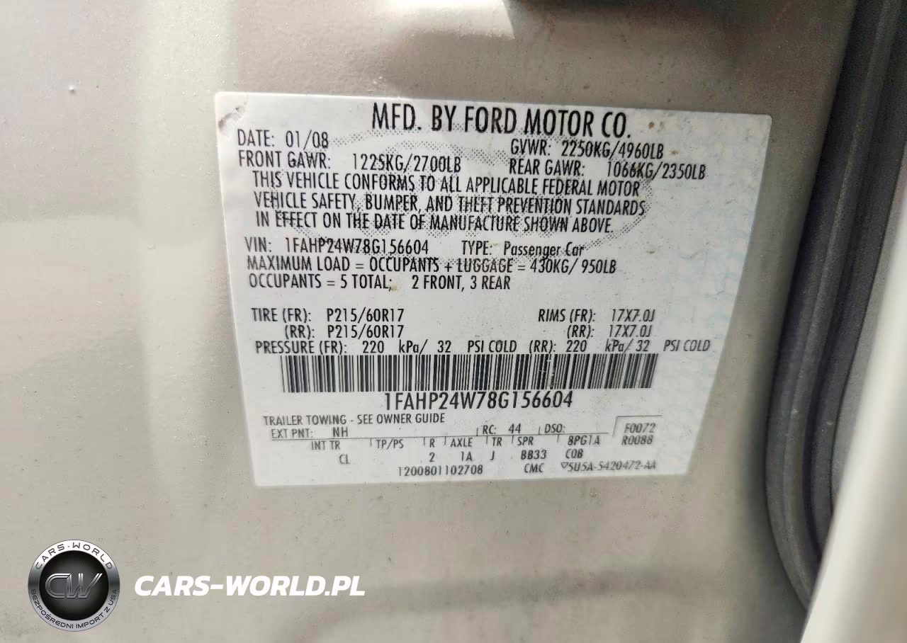 2008 Ford Taurus Sel VIN:1FAHP24W78G156604 - 12