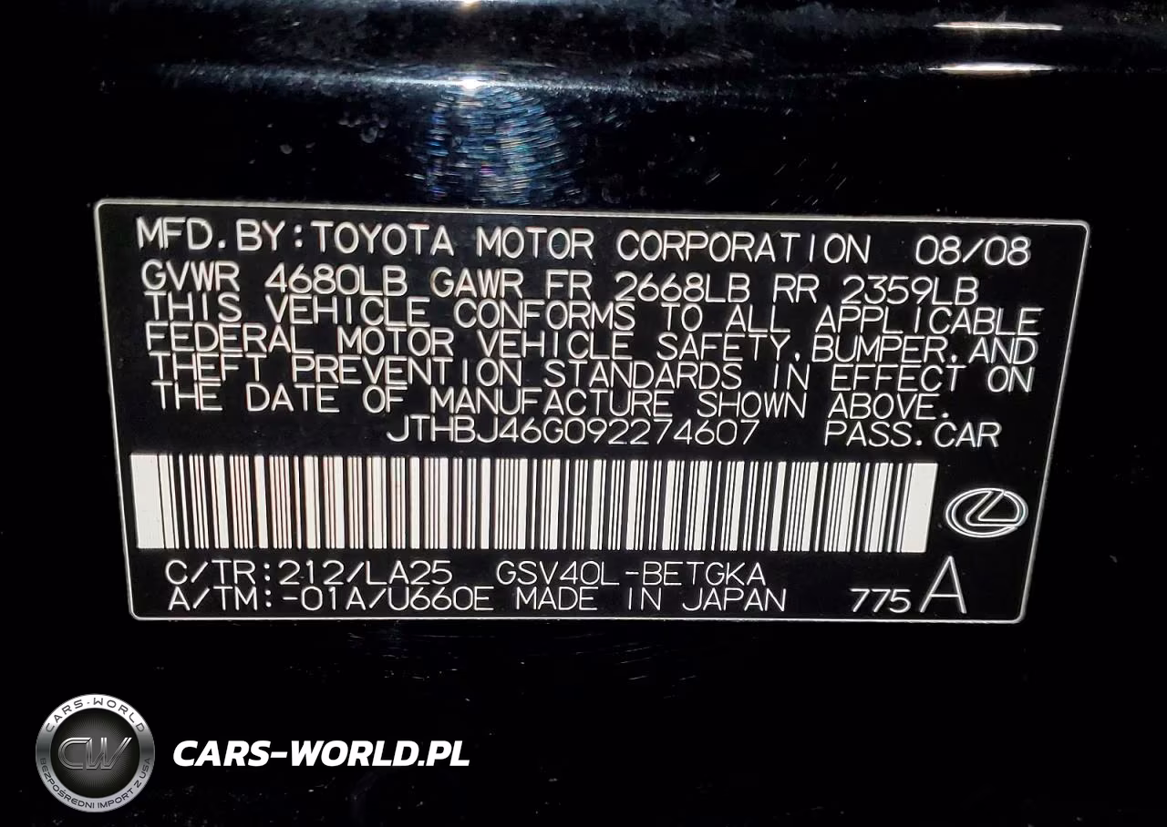 2009 Lexus Es 350 VIN:JTHBJ46G092274607 - 12